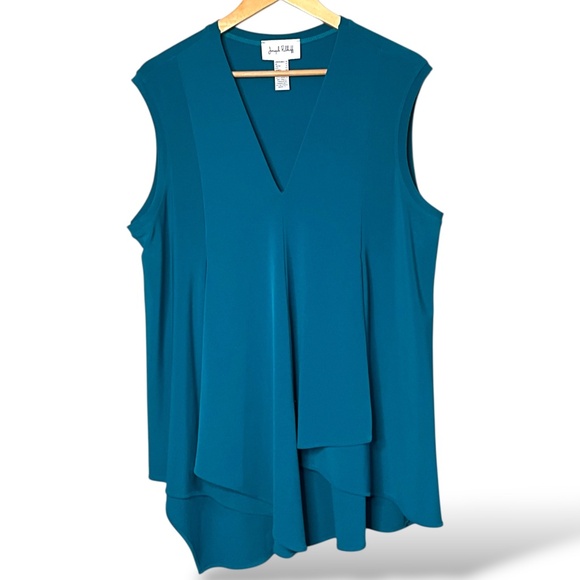 JOSEPH RIBKOFF Rainforest Sleeveless Vee Neck Popover Asymetrical Hem Sz 18 - Picture 4 of 11